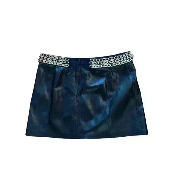 NEW Alice + Olivia Rizo Faux Vegan Black Leather Mini Skirt Size 14 - Picture 6 of 11